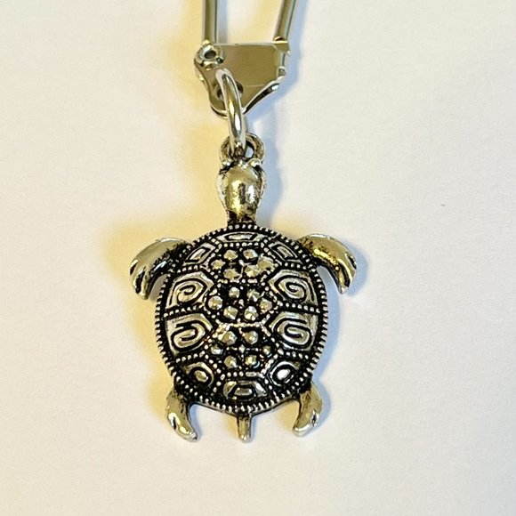 Marcasite Crystal Turtle Keychain Zipper Pull Purse Charm Backpack Silver Plated - Picture 10 of 12